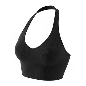 Heart & Hips Black Ribbed Over Neck Halter Crop Top Women’s Med / Lrg